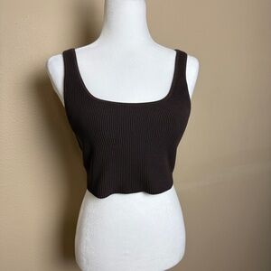 Aritzia Babaton Ribbed Sculpt Knit Square Neck Crop Tank Top- Large